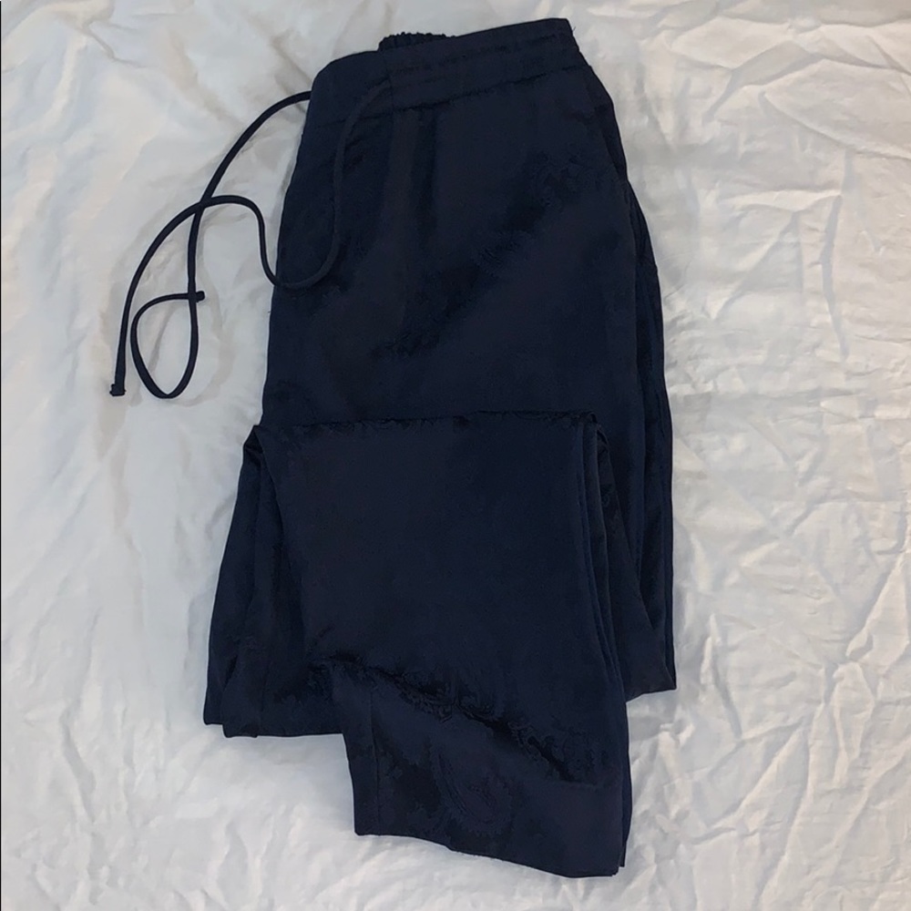 Silky, dark blue (faint paisley design) tux slacks